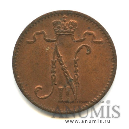 1 пенни 1916 — Для Финляндии. Вензель Николая II