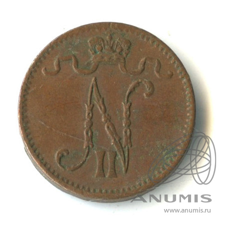 1 пенни 1907 — Для Финляндии. Вензель Николая II