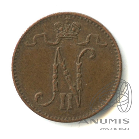 1 пенни 1905 — Для Финляндии. Вензель Николая II
