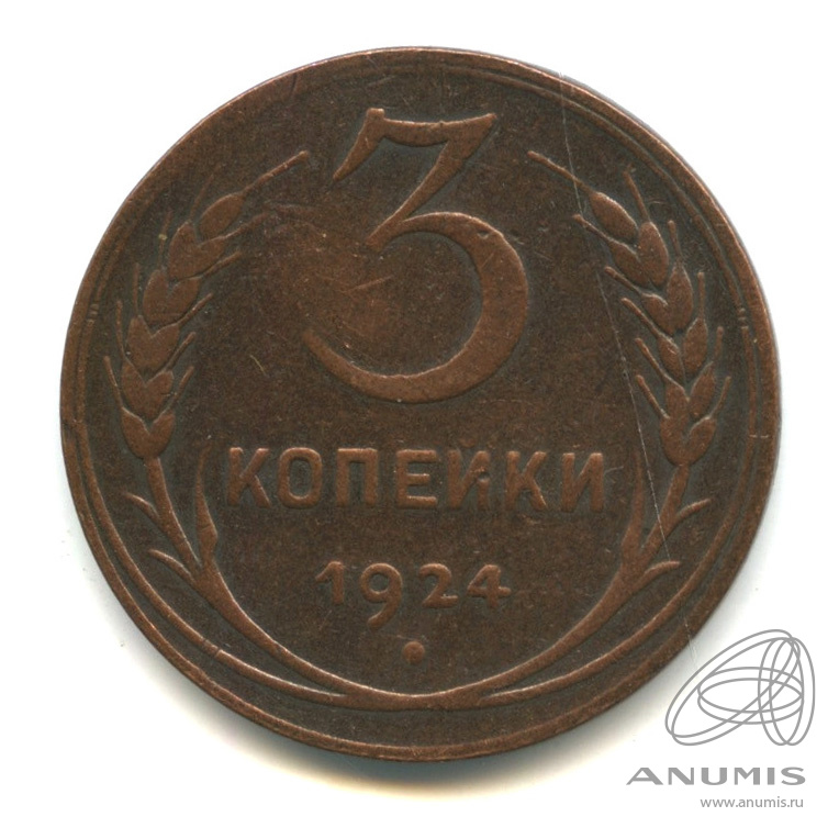 3 копейки 1924 — Гурт гладкий. На Николаевском кружке
