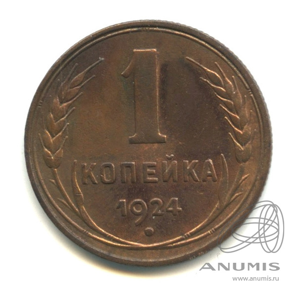 1 копейка 1924 — Гурт рубчатый. В капсуле