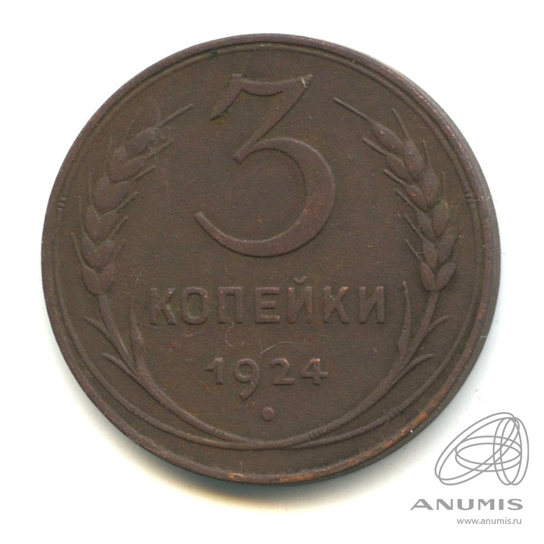 3 копейки 1924 — Гурт гладкий. На Николаевском кружке