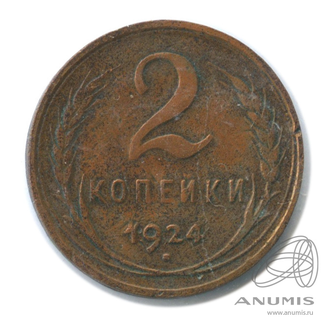 2 копейки 1924 — Гурт гладкий. На Николаевском кружке. В холдере