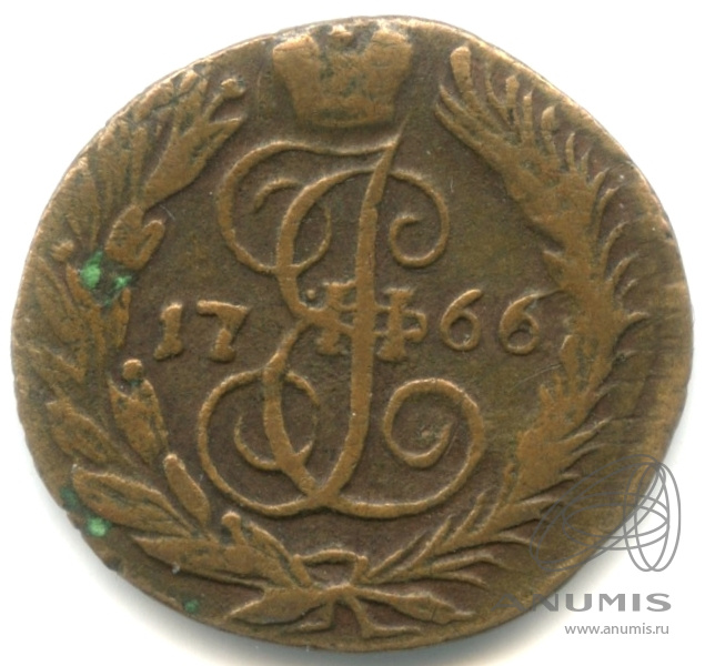 Полушка (¼ копейки) 1766 ЕМ — (¼ копейки) - Вензель императрицы Екатерины II Великой