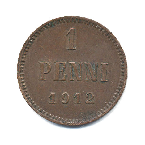 1 пенни 1912 — Для Финляндии. Вензель Николая II