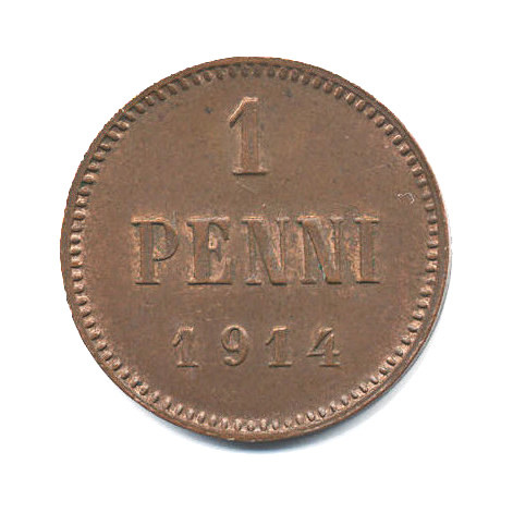 1 пенни 1914 — Для Финляндии. Вензель Николая II