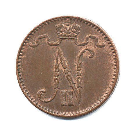 1 пенни 1914 — Для Финляндии. Вензель Николая II