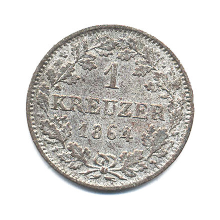 1 крейцер. Германия. 1864
