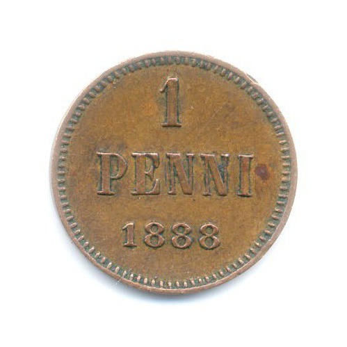 1 пенни 1888 — Для Финляндии. Вензель Александра III