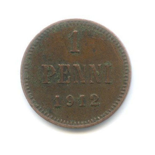 1 пенни 1912 — Для Финляндии. Вензель Николая II