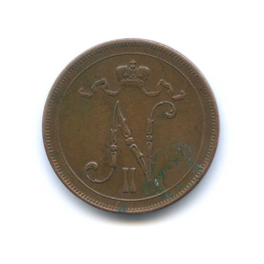 10 пенни 1915 — Для Финляндии. Вензель Николая II