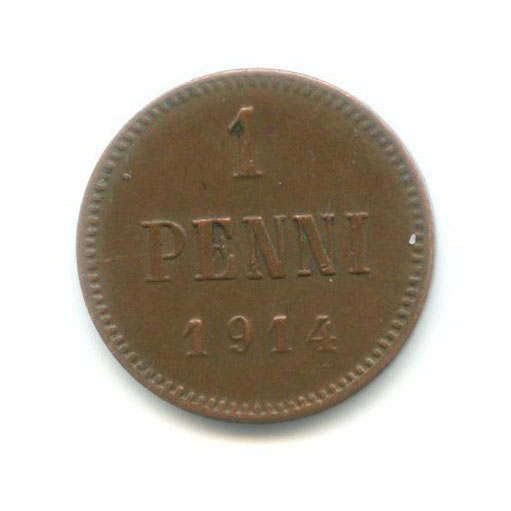 1 пенни 1914 — Для Финляндии. Вензель Николая II