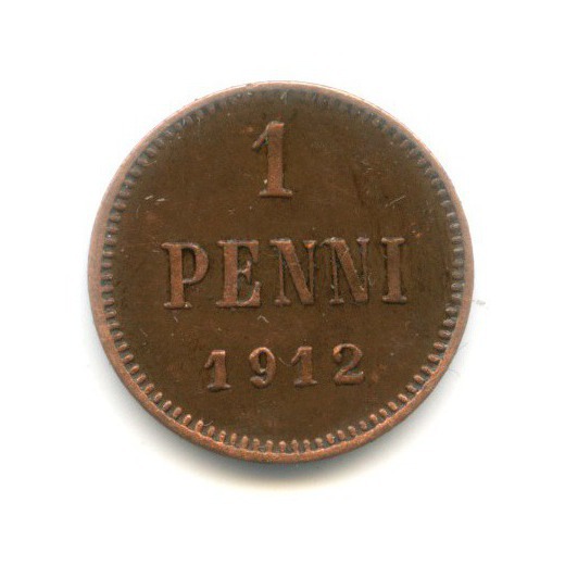 1 пенни 1912 — Для Финляндии. Вензель Николая II