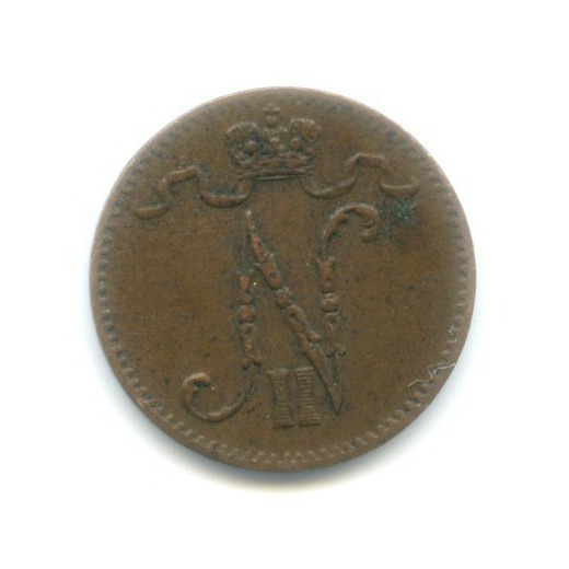 1 пенни 1905 — Для Финляндии. Вензель Николая II