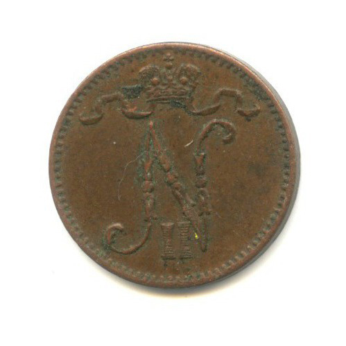 1 пенни 1909 — Для Финляндии. Вензель Николая II
