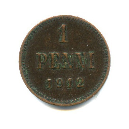 1 пенни 1912 — Для Финляндии. Вензель Николая II