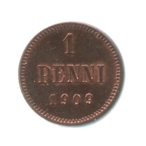 1 пенни 1909 — Для Финляндии. Вензель Николая II