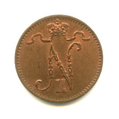 1 пенни 1907 — Для Финляндии. Вензель Николая II