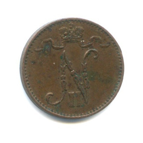 1 пенни 1909 — Для Финляндии. Вензель Николая II