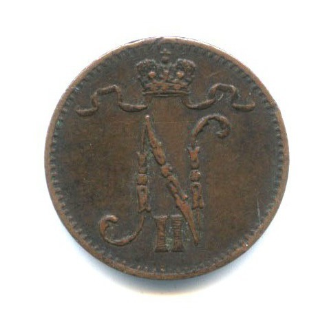 1 пенни 1916 — Для Финляндии. Вензель Николая II