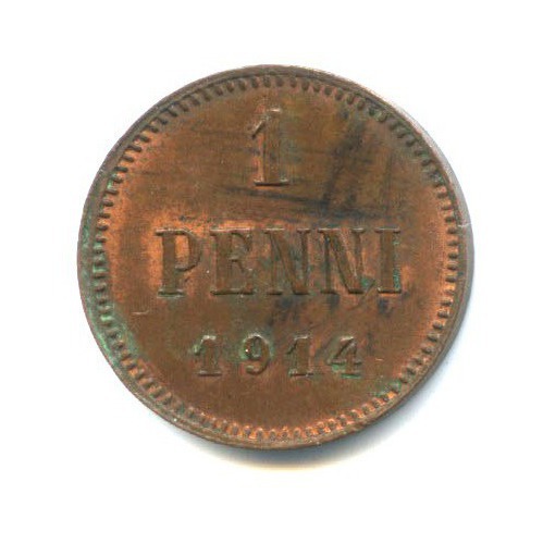 1 пенни 1914 — Для Финляндии. Вензель Николая II