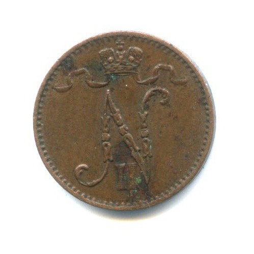 1 пенни 1909 — Для Финляндии. Вензель Николая II