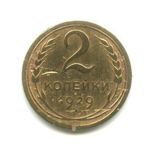 2 копейки 1929 — Венок 7 лент с круговой надписью