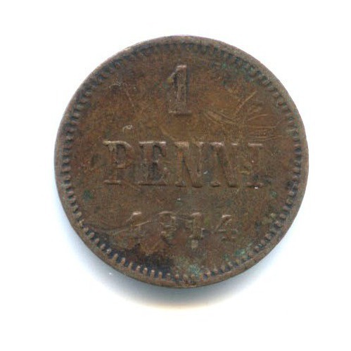 1 пенни 1914 — Для Финляндии. Вензель Николая II