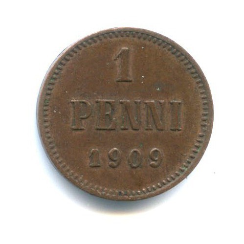 1 пенни 1909 — Для Финляндии. Вензель Николая II