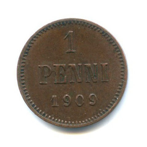 1 пенни 1909 — Для Финляндии. Вензель Николая II