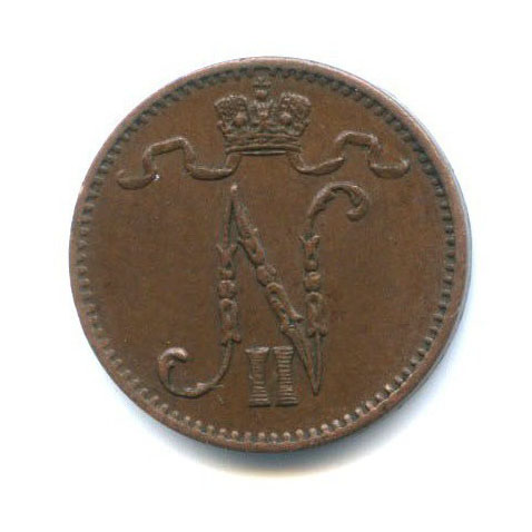 1 пенни 1909 — Для Финляндии. Вензель Николая II