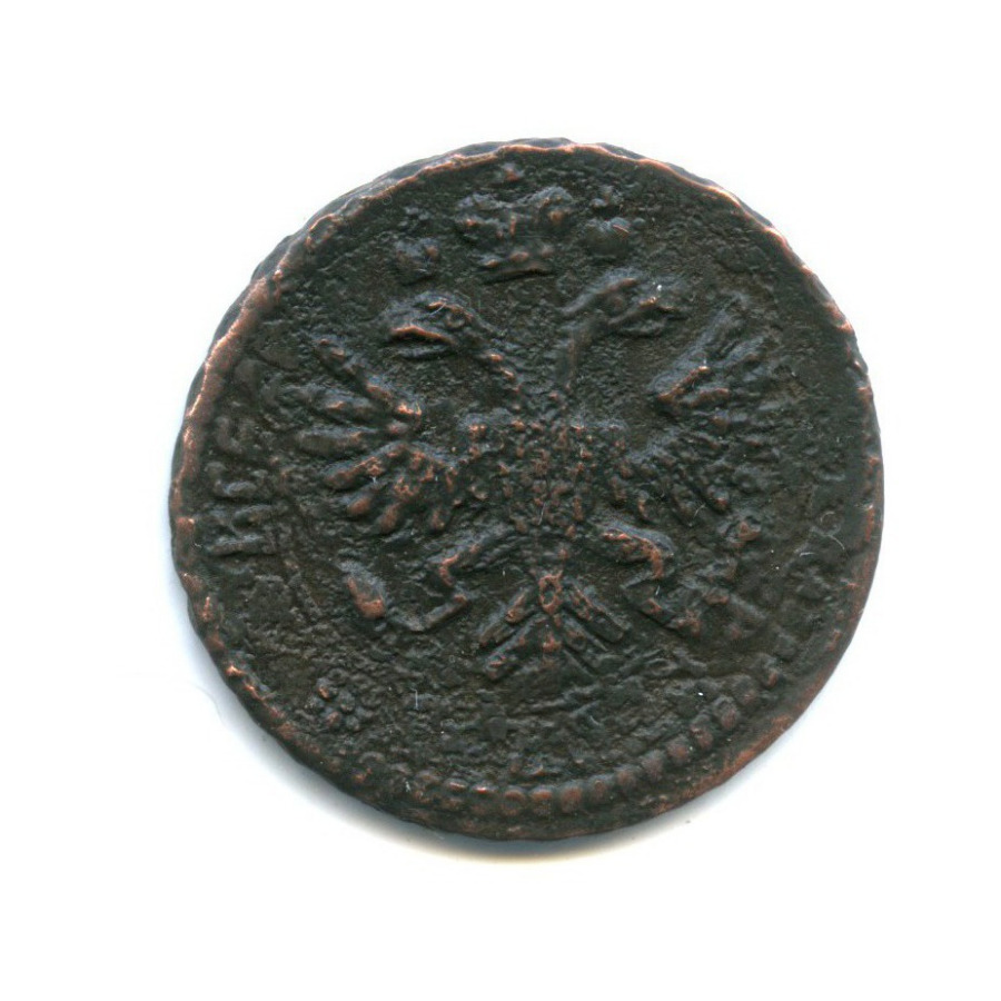 Деньга (½ копейки) 1734 — 1/2 копейки. перечекан с копейки Петра I (Орел 1730 г.)