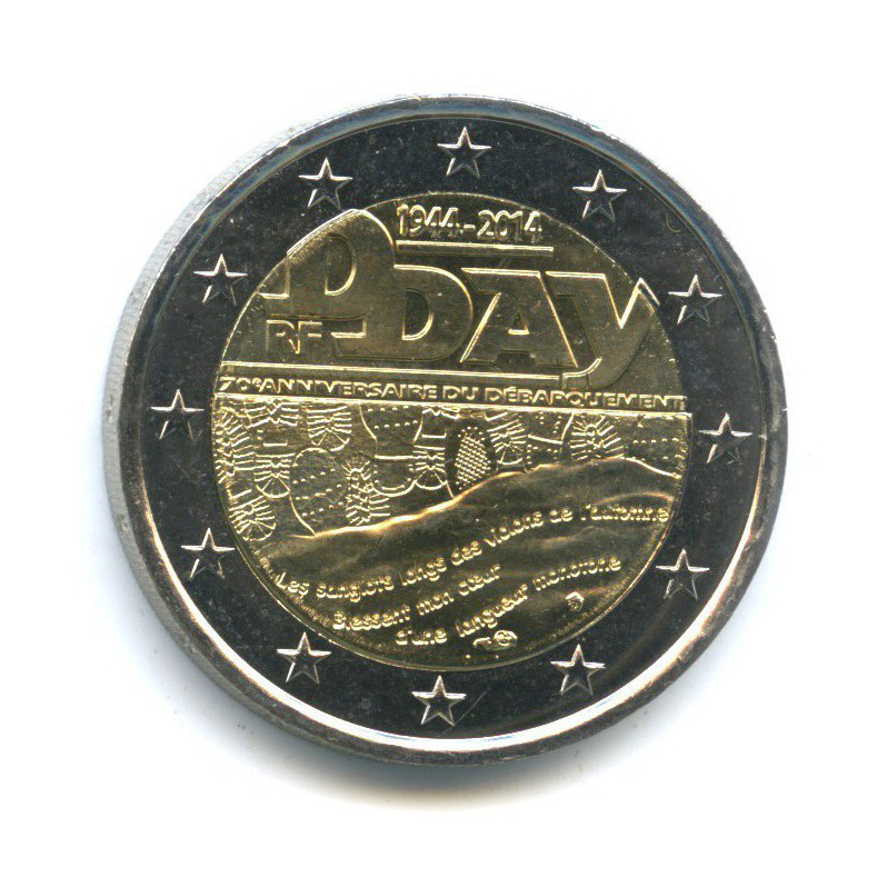 Купить 70 евро. 2 Евро Франция 2014. 70 Евро. Памятная медаль высадка в Нормандии. Монета высадка в Нормандии 2024.