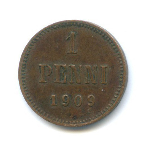 1 пенни 1909 — Для Финляндии. Вензель Николая II