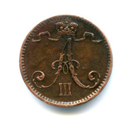 1 пенни 1893 — Для Финляндии. Вензель Александра III