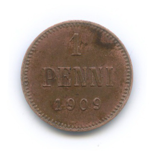 1 пенни 1909 — Для Финляндии. Вензель Николая II
