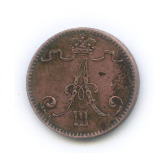 1 пенни 1893 — Для Финляндии. Вензель Александра III