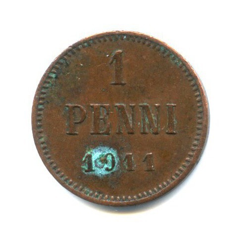 1 пенни 1911 — Для Финляндии. Вензель Николая II