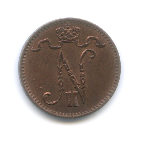 1 пенни 1916 — Для Финляндии. Вензель Николая II