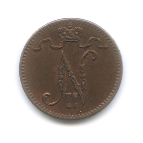 1 пенни 1915 — Для Финляндии. Вензель Николая II