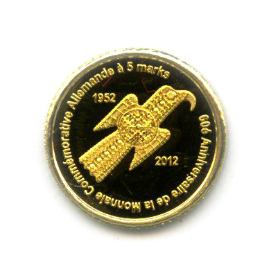 1500 франков — 60-летие немецкой памятной монете 5 марок 2012