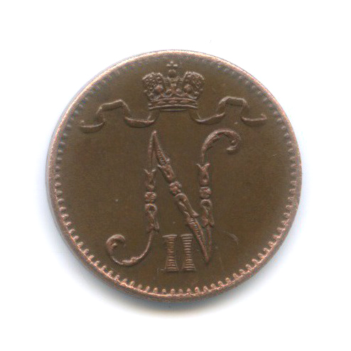 1 пенни 1907 — Для Финляндии. Вензель Николая II