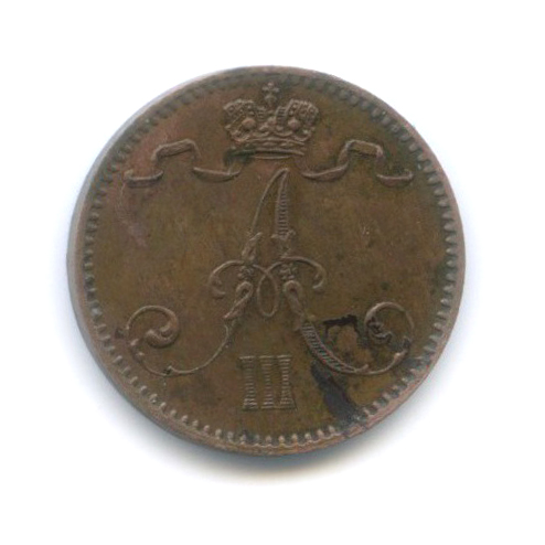 1 пенни 1893 — Для Финляндии. Вензель Александра III
