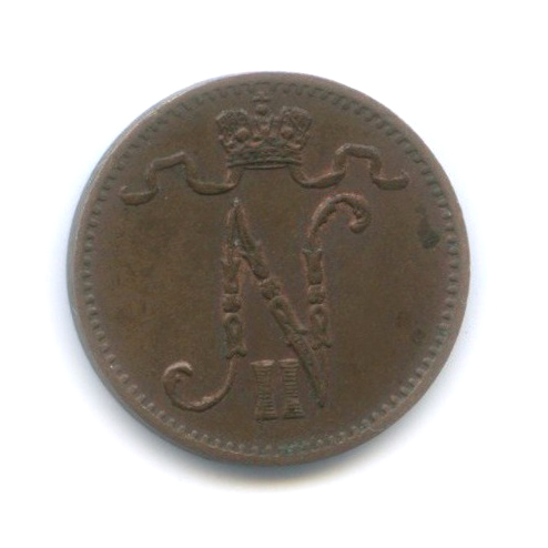 1 пенни 1907 — Для Финляндии. Вензель Николая II