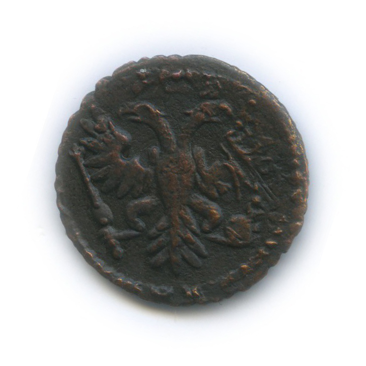 Полушка (¼ копейки) 1731 — (¼ копейки), перечекан, двойное гурчение (Орел 1730 г.)