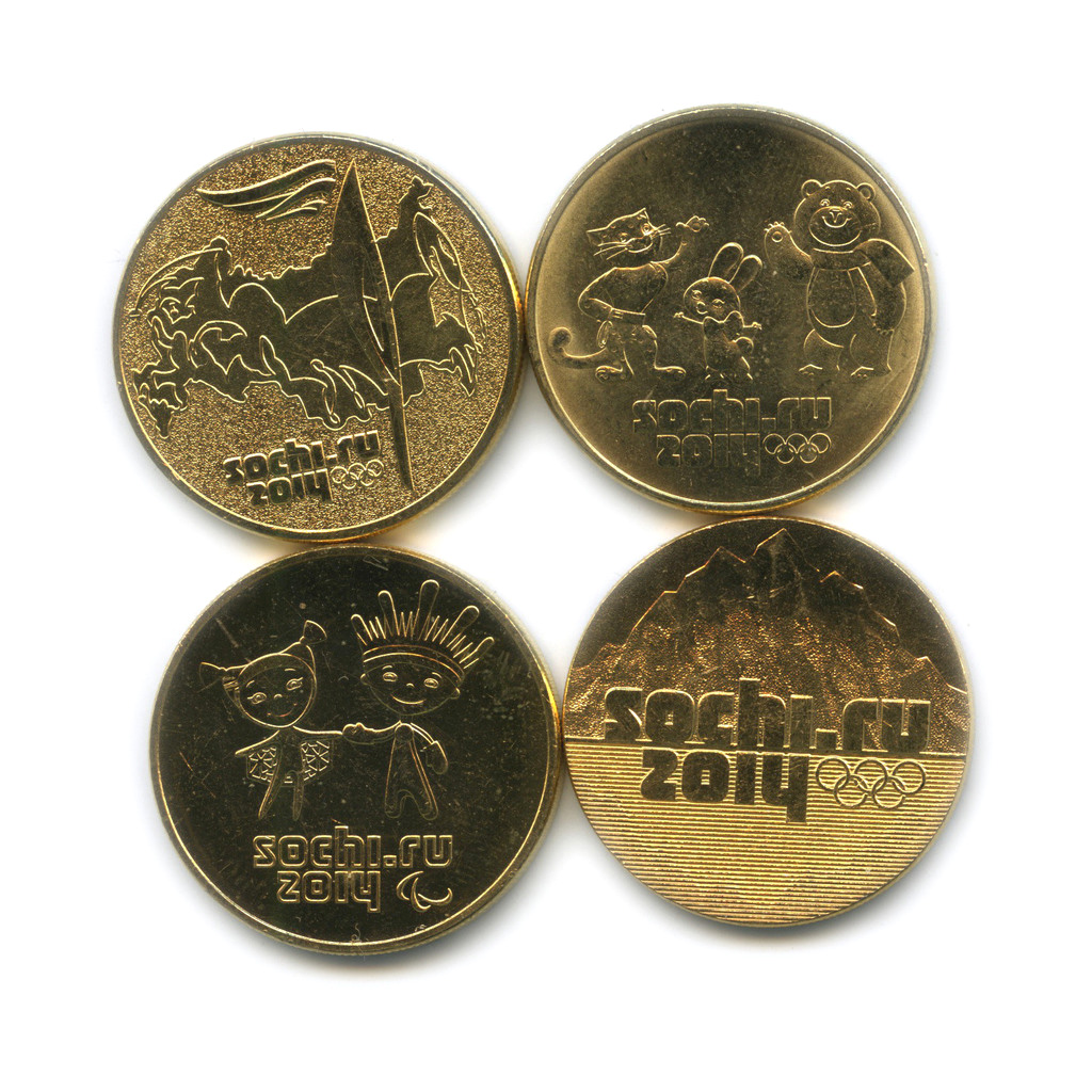 Позолоченные монеты Сочи 2014