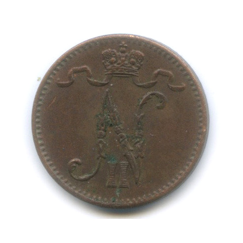 1 пенни 1907 — Для Финляндии. Вензель Николая II