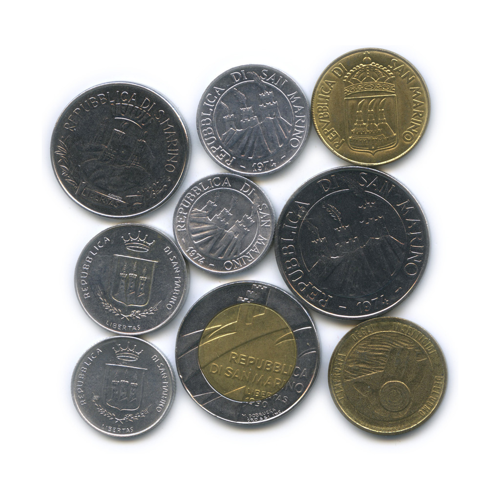 Сан деньги. Упаковки годовых наборов монет Сан-Марино Лиры.
