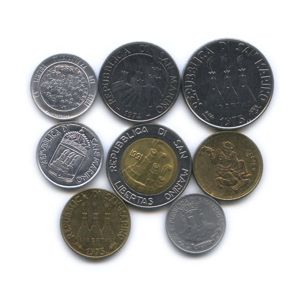 Сан деньги. Деньги Сан Марино. Упаковки годовых наборов монет Сан-Марино Лиры.
