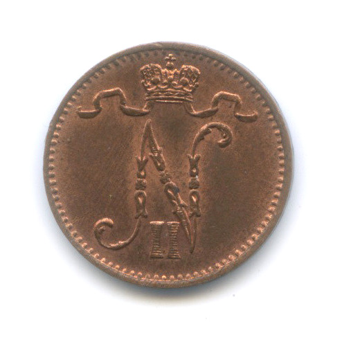 1 пенни 1909 — Для Финляндии. Вензель Николая II
